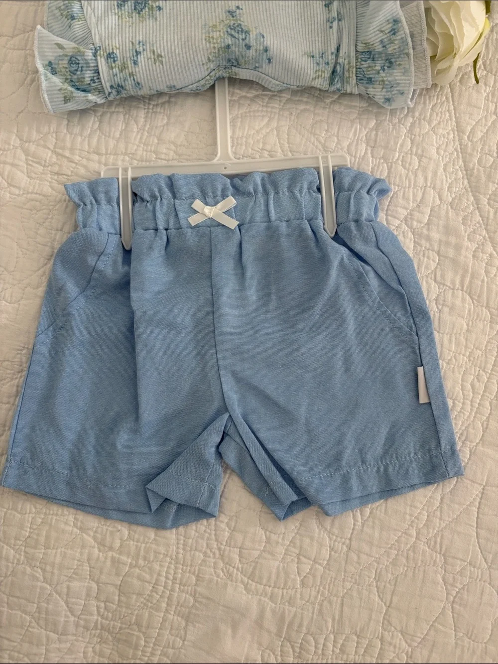 Shabby Chic Light Blue Floral Ruffled Sun Hat & Bodysuit Set